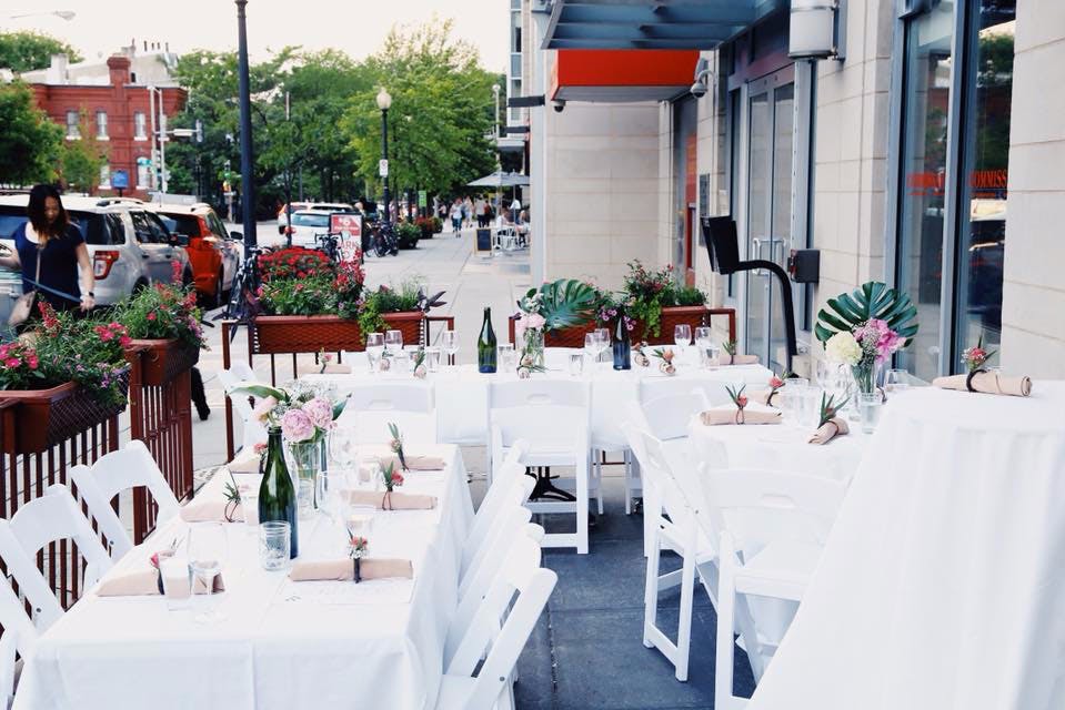 A private event set up in the Commissary dining room
