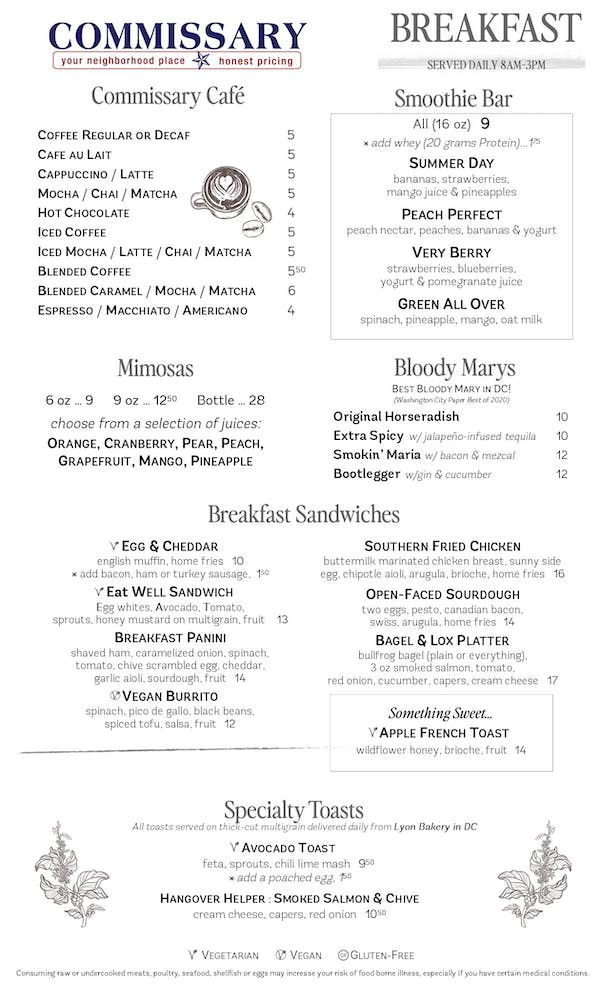 Breakfast menu, page 1
