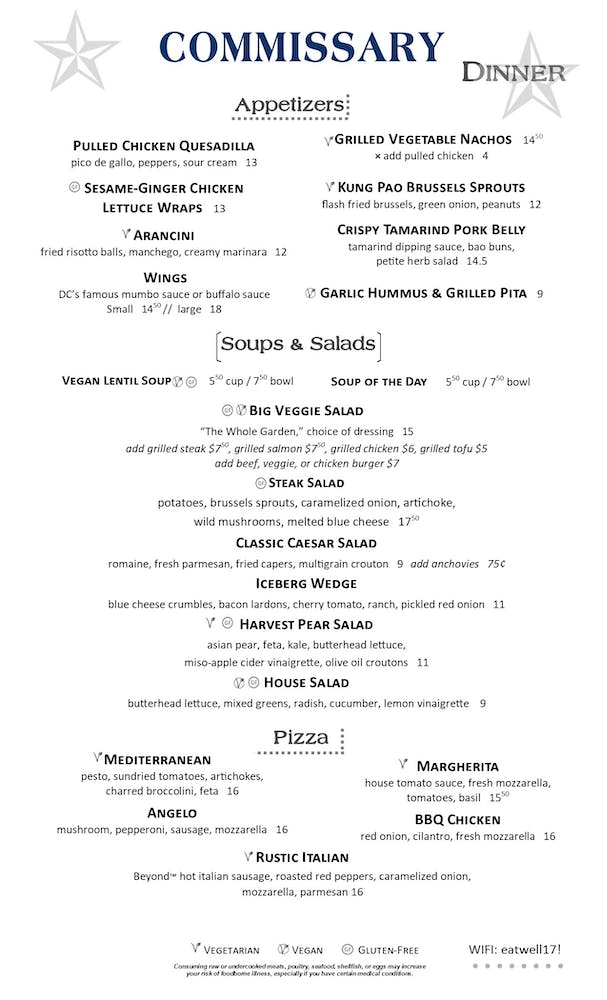 Dinner menu, page 1