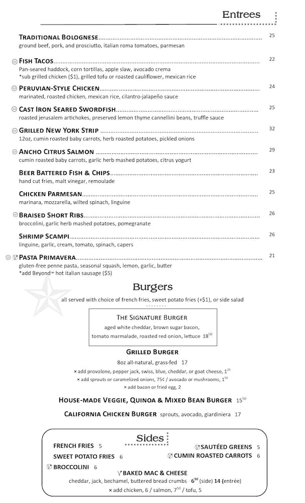 Dinner menu, page 2