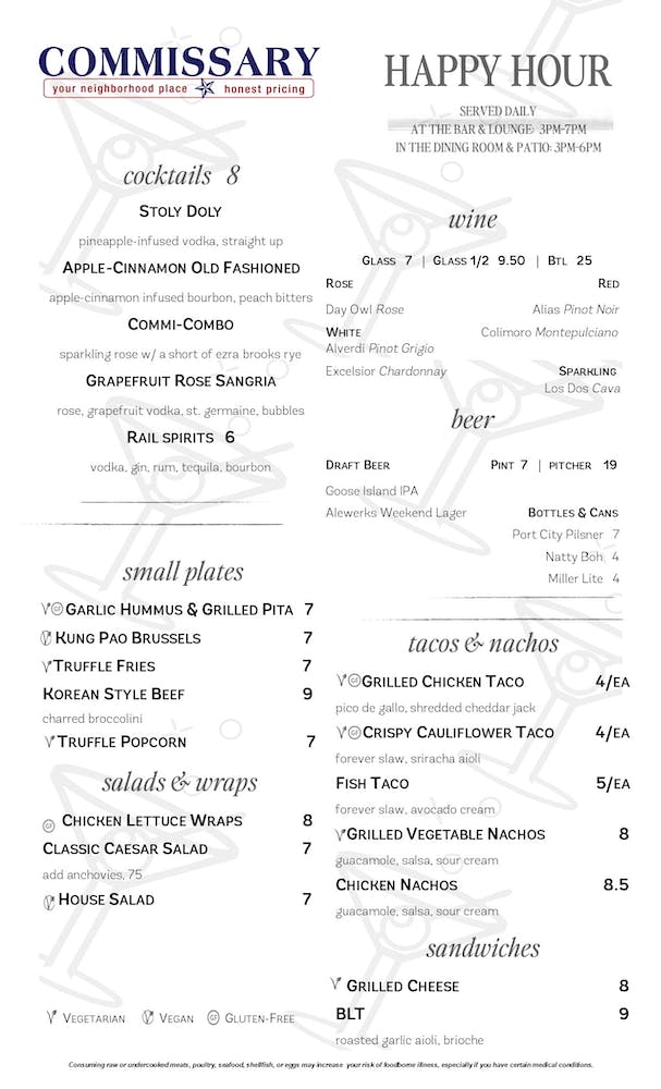 Happy hour menu